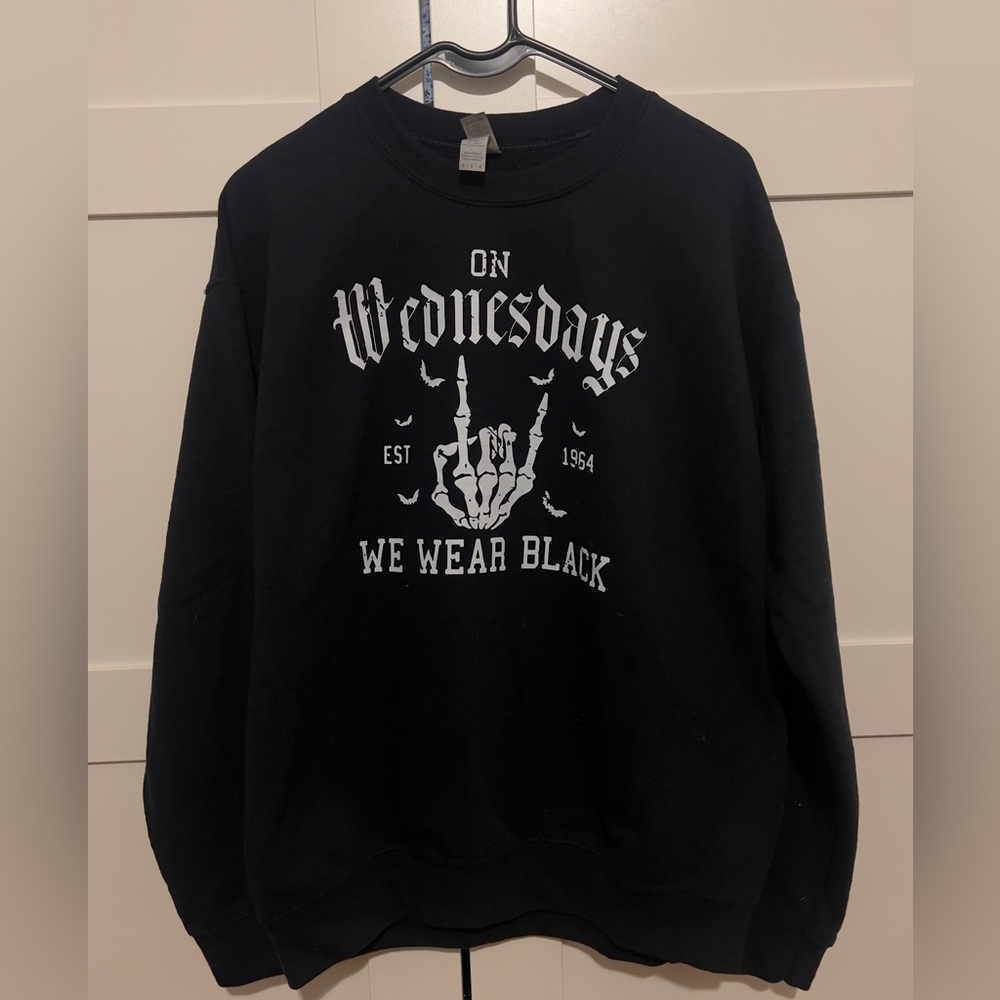 Halloween/Fall Black Crewneck Sweater “On Wednesdays We Wear Black”